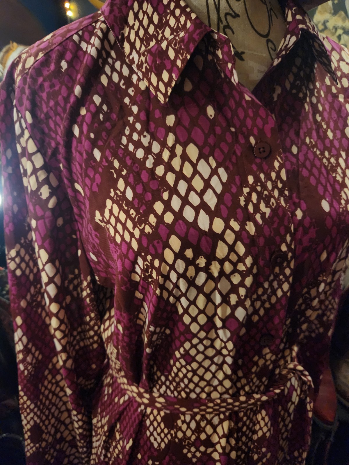 G by Giuliana Raspberry Beige Combo Snake Print Shirt Dress – Size L
