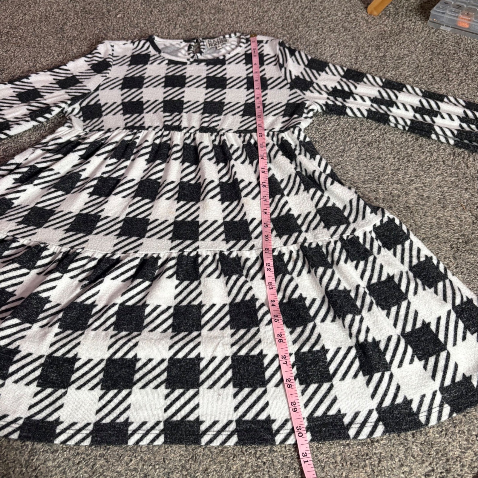 Major Label Group Black White Buffalo Plaid Tiered Babydoll Mini Dress XL
