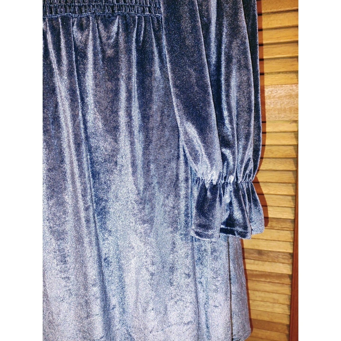 Velvet Milkmaid Smocked Square Neck Peasant Puff Sleeve Mini Dress – Blue XL