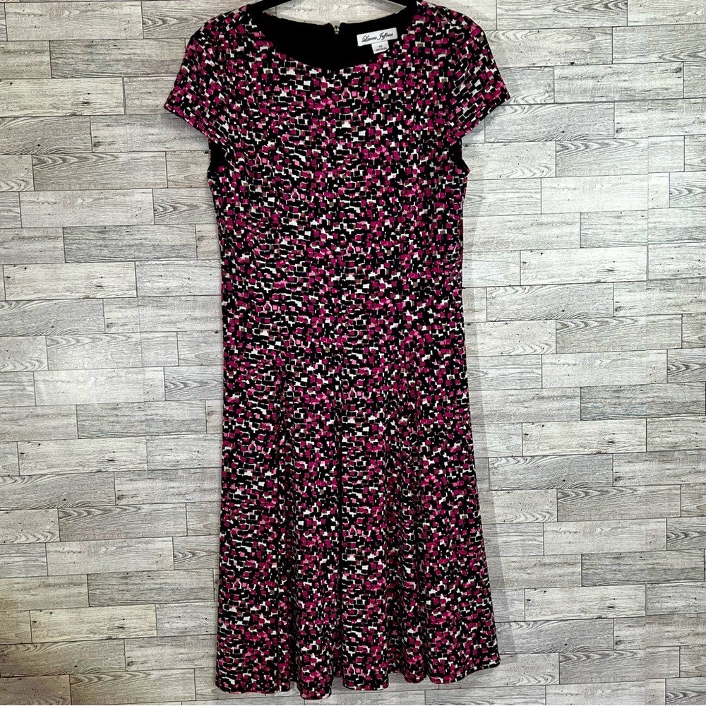 Laura Jeffries Pink,Black,White Multi-Blocks Dress -Size 12 Fit & Flare Stretch