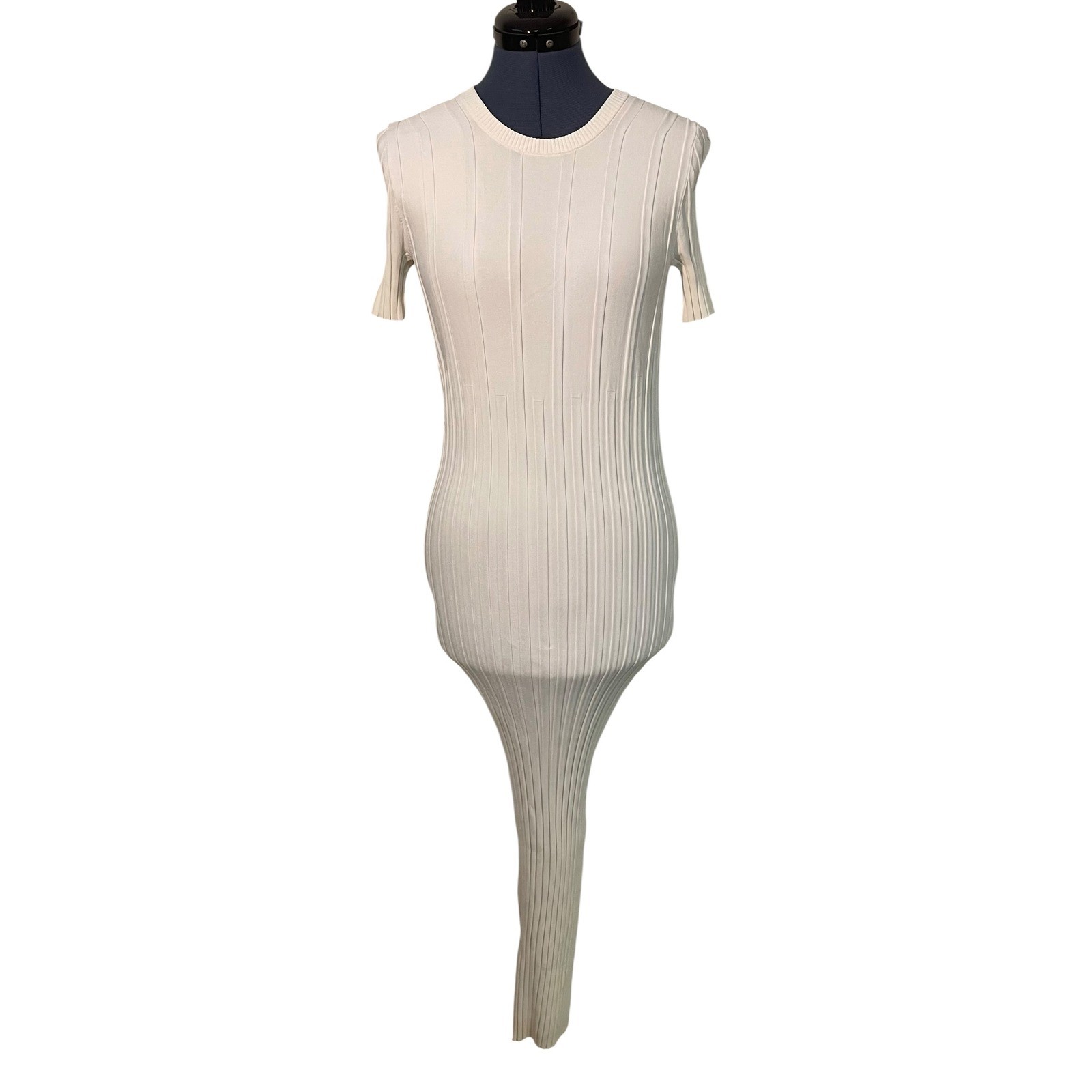 Helmut Lang White Ribbed Knit Keyhole Bodycon Midi Dress Baddie Minimalist XS