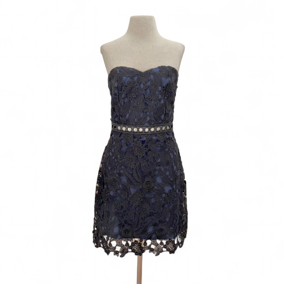 Sam Edelman Black/Blue Guipure Lace Strapless Dress W Built-in Bra Size 12 Large