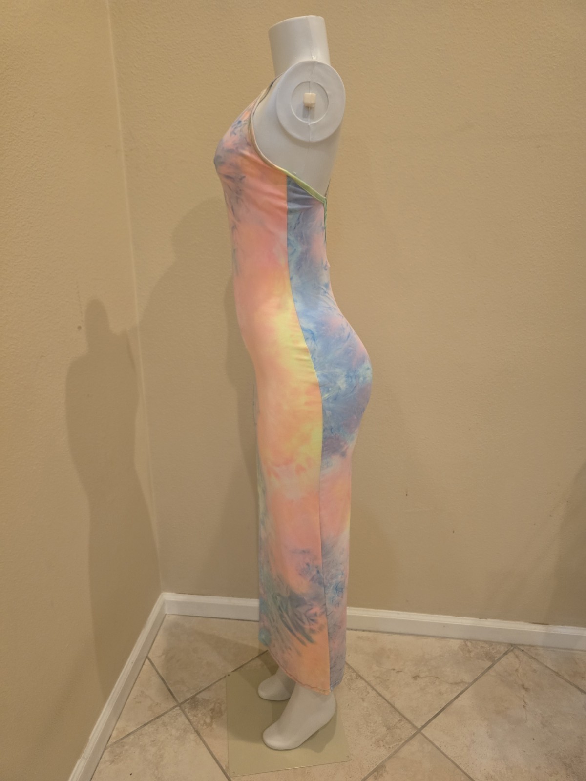 Women’s Tie Dye V-Neck Strappy Open Back Jumpsuit S Polyester/Spandex