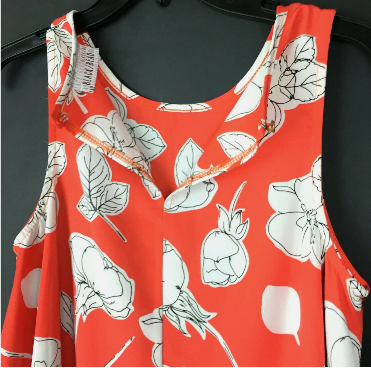 Coral Orange Floral Womens Medium (32 in Bust) Flower Bloom Sleeveless Dress