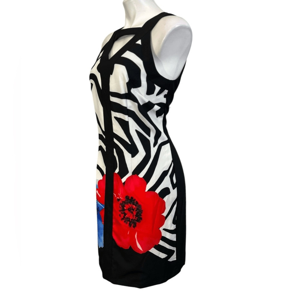 Samuel Dong dress M black white multi sleeveless knee length office business