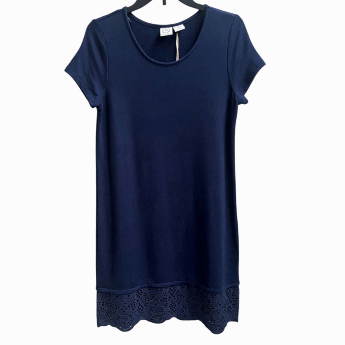 The Prairie by Rachel Ashwell NWT Sz M Navy Blue Shift T Shirt Dress Lace Trim