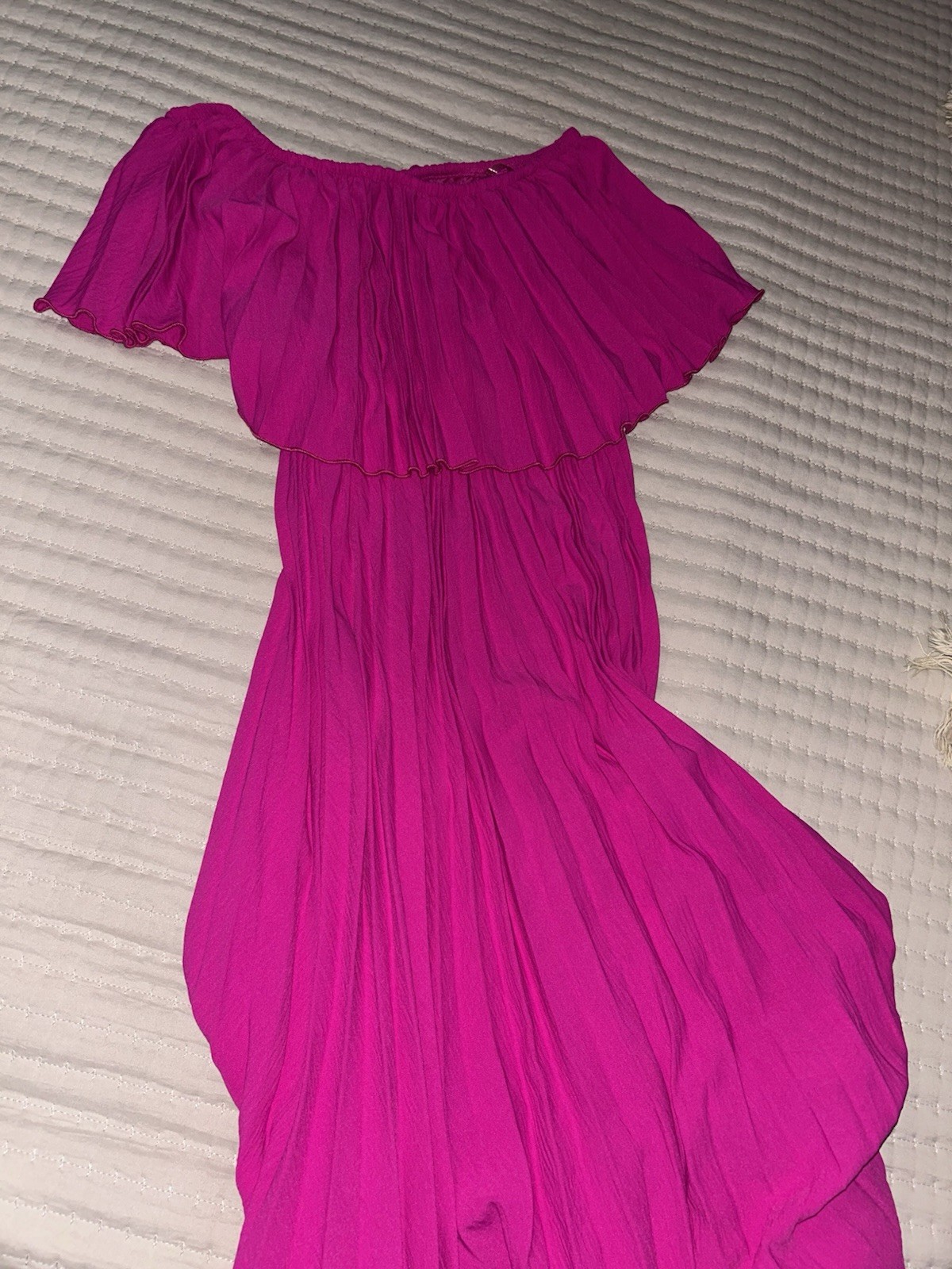 Women’s Pink Solid Off Shoulder Pleated Ruffle Maxi Dress Size L Long