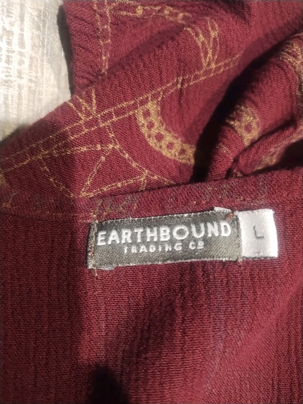 Earthbound Gauze Boho Dress Size Large Empire Waist Burgundy Granola Tribal