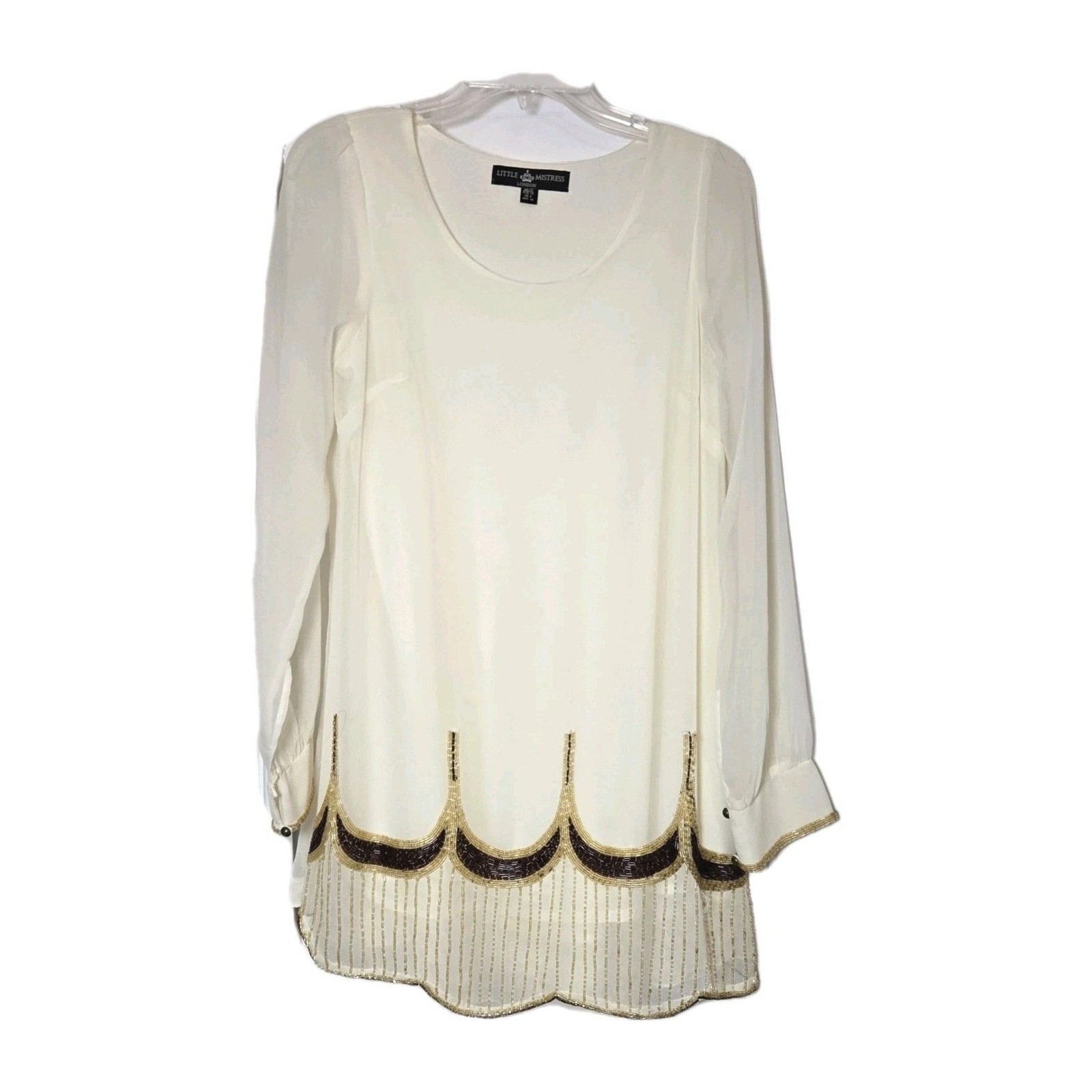 Little Mistress London Beaded Mini Cocktail Dress Sz 6 Cream Black Gold Rush