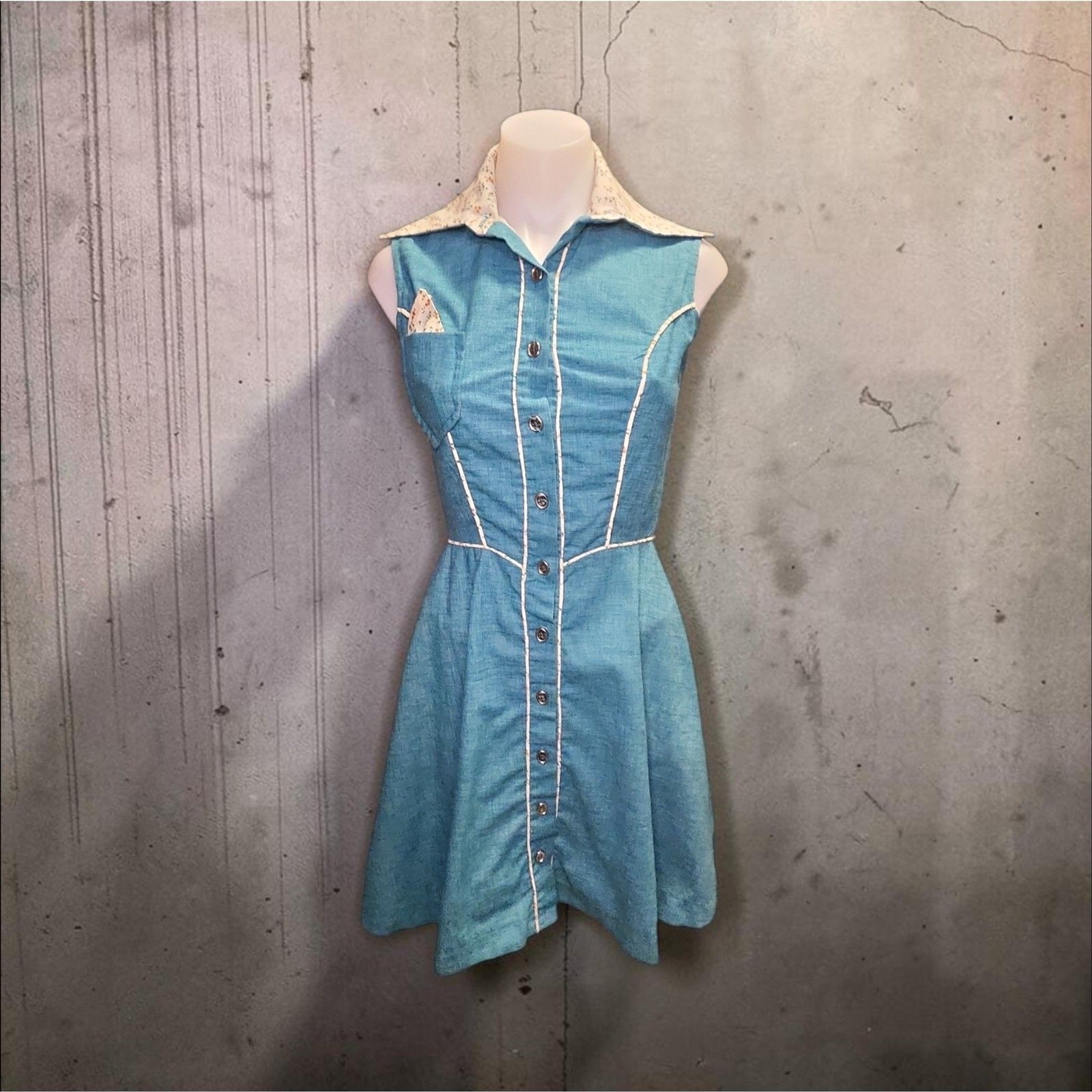 Vtg 70s Nancy B California Mod Pixie Oversized Collar Dress