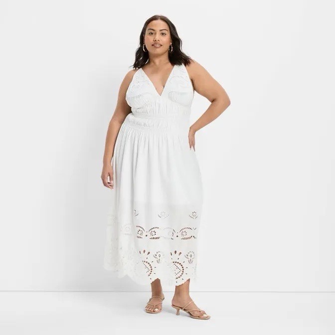 NWT Future Collective Women’s Eyelet Maxi A-Line Dress XL Beach Vacation Resort