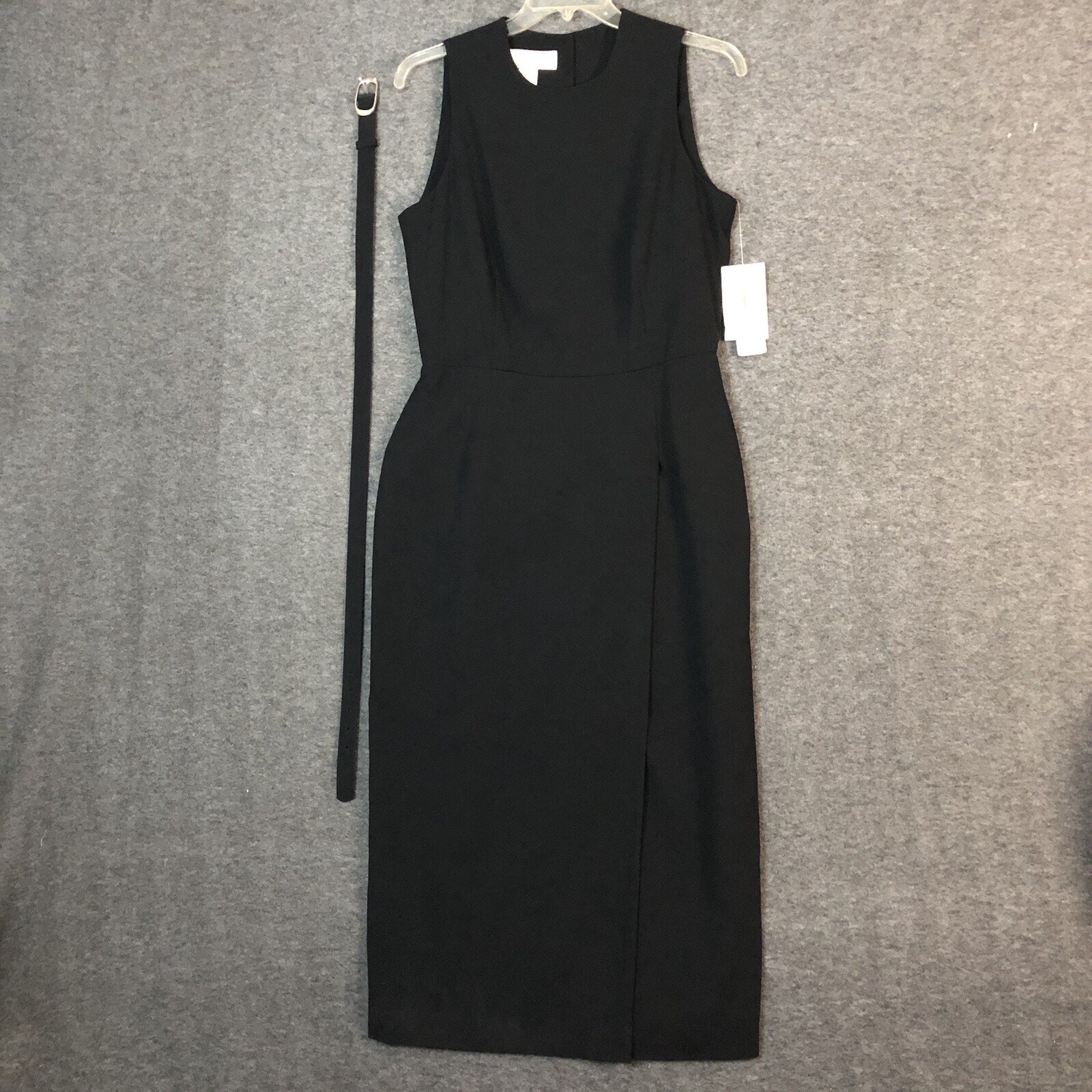Jones NY Dress Womens 14 Black Formal Maxi Long Evening Belted Sleeveless