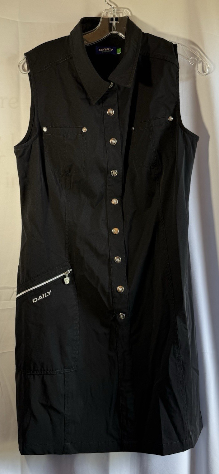 Daily Sports Womens Black Snaps Golf Dress Stretch Sz Large