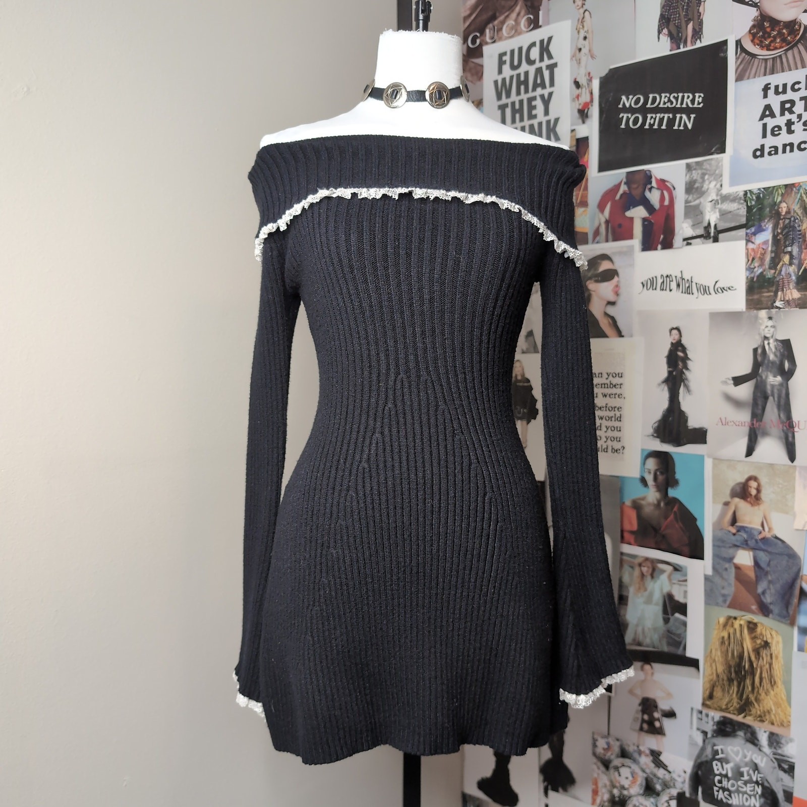 Ribbed Knit Off-Shoulder Mini Dress Fairy