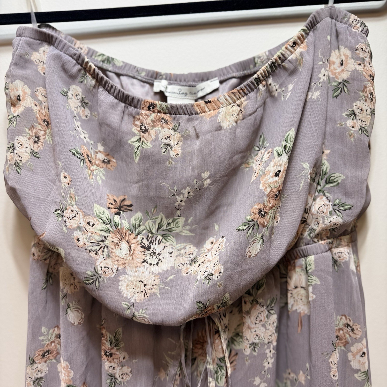 American Rag purple floral strapless high-low midi Romantic Delicate Whimsy Sz L