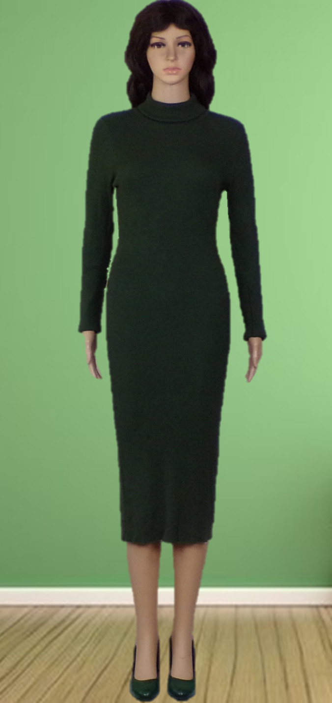 ROCOROSE size M forest-green knit bodycon long-sleeve turtleneck midi dress