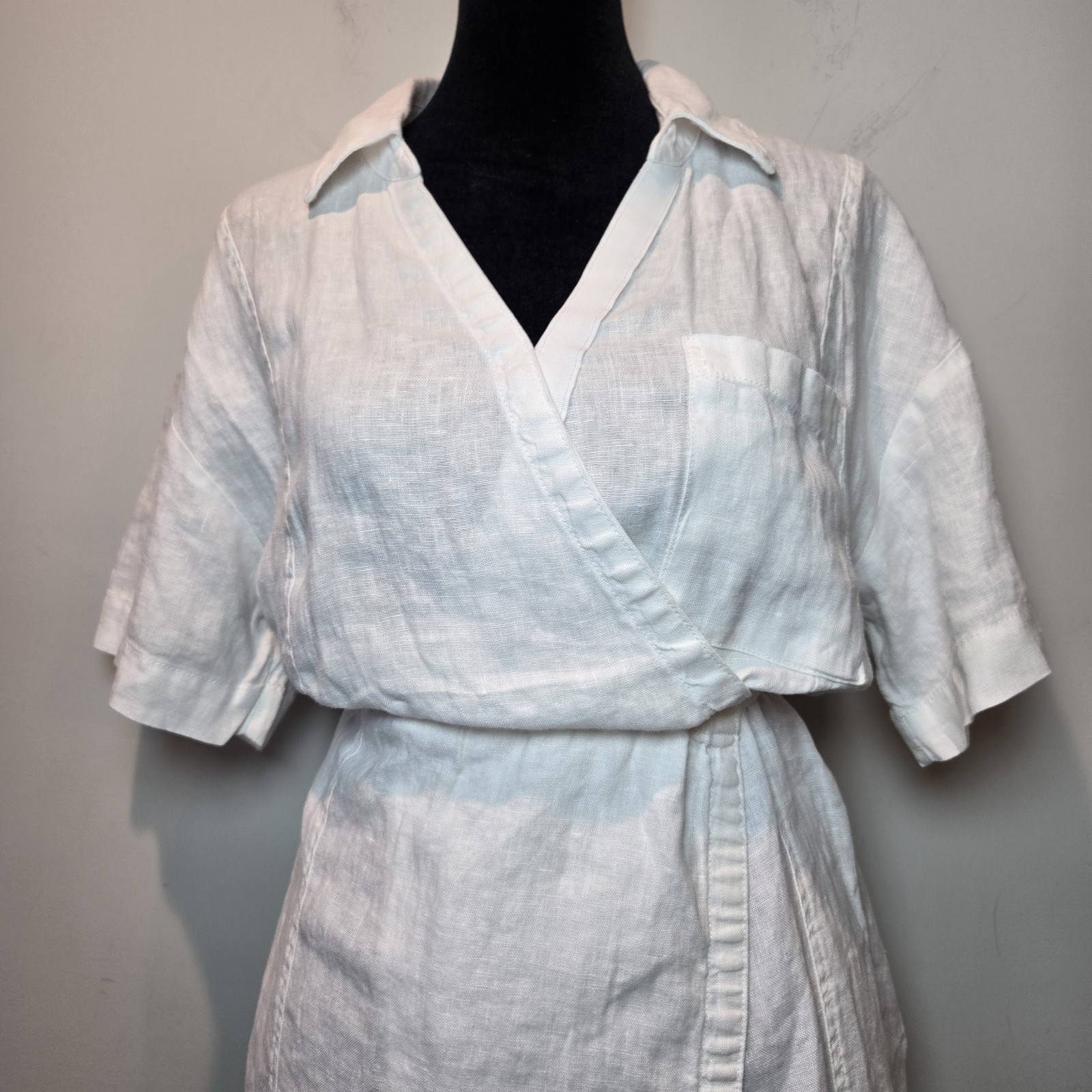 Athleta 100% Linen Dress 8 Playa Wrap Snow White Sustainable Beach Resort Wear