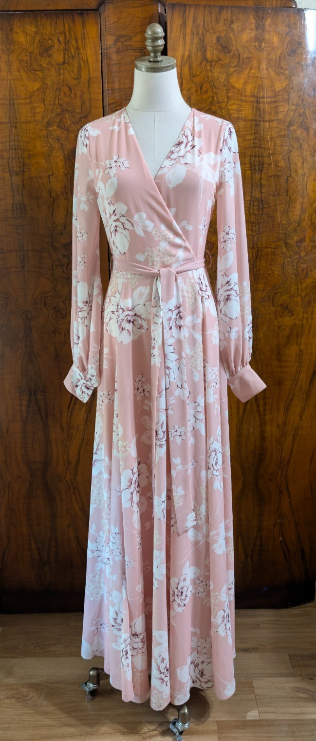 Yumi Kim Small Long Sleeve Faux Wrap French Rose Cameo Giselle Maxi Dress