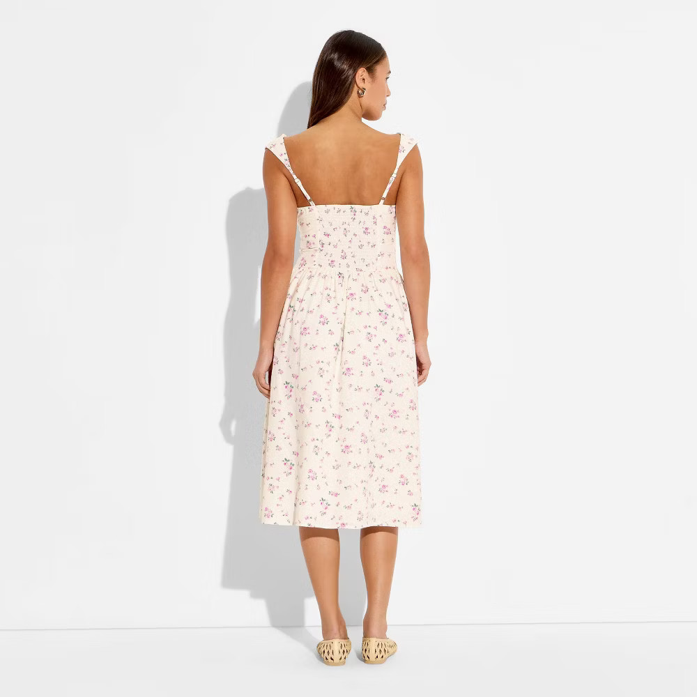 Women Button-Front Lace Midi Dress – Wild Fable Off-White Floral XL