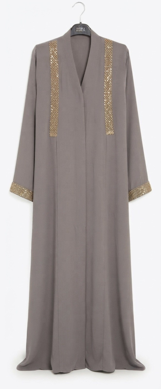 Women’s dusky brown/Taupe abaya with golden beaded embellished abaya Size 56