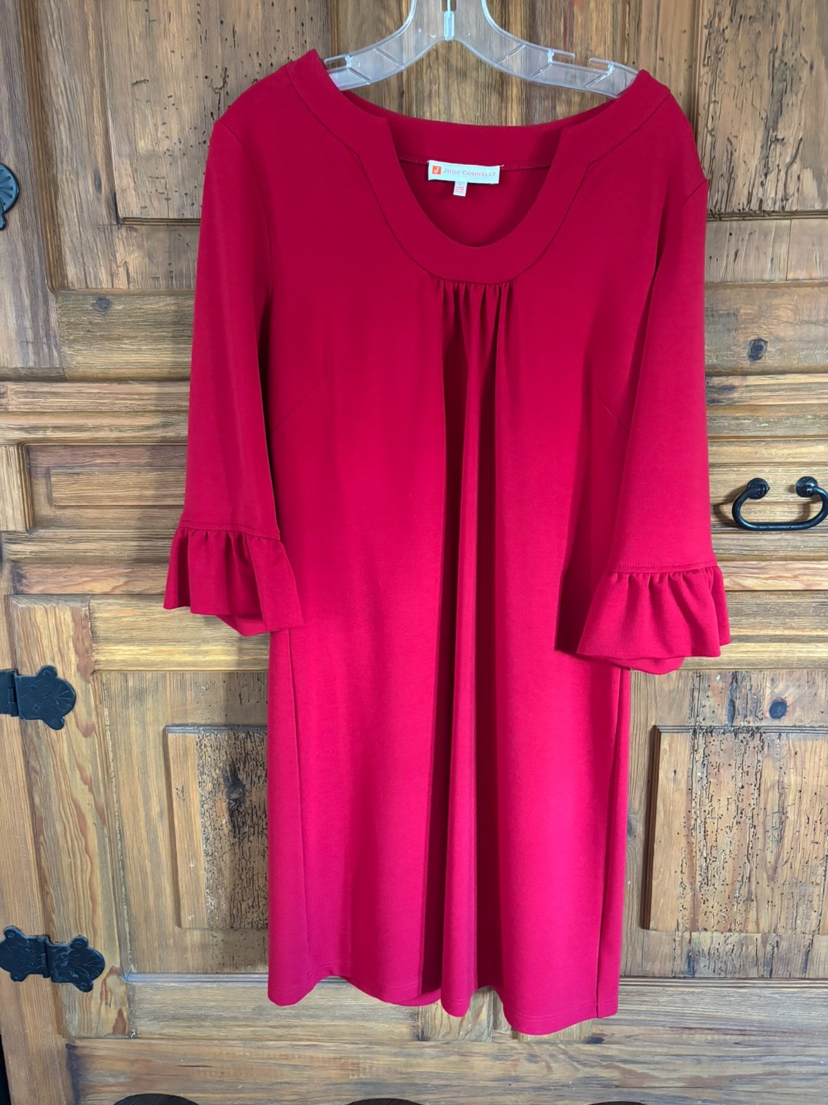 Jude Connally Dress Large Nancy Red Bell Sleeve Statement Dress – EUC