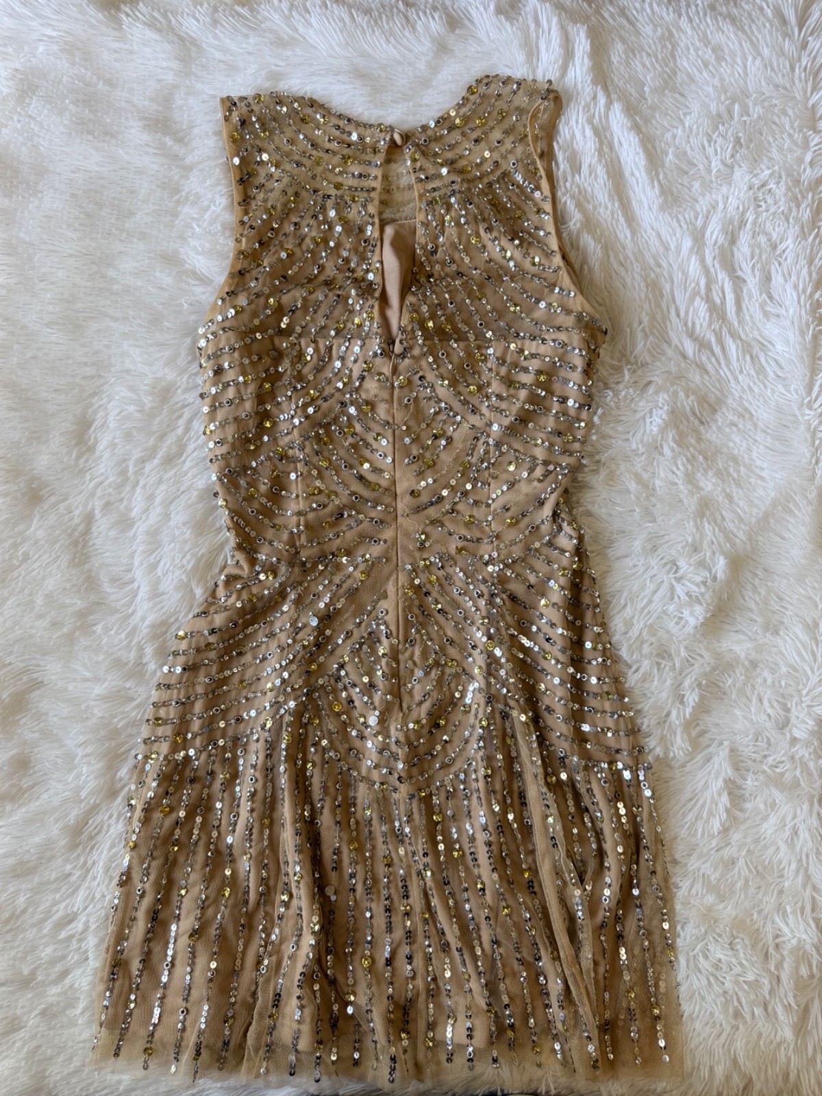 Aidan Mattox Sequin Beaded Embellished Cocktail Dress 2 Champagne Sleeveless