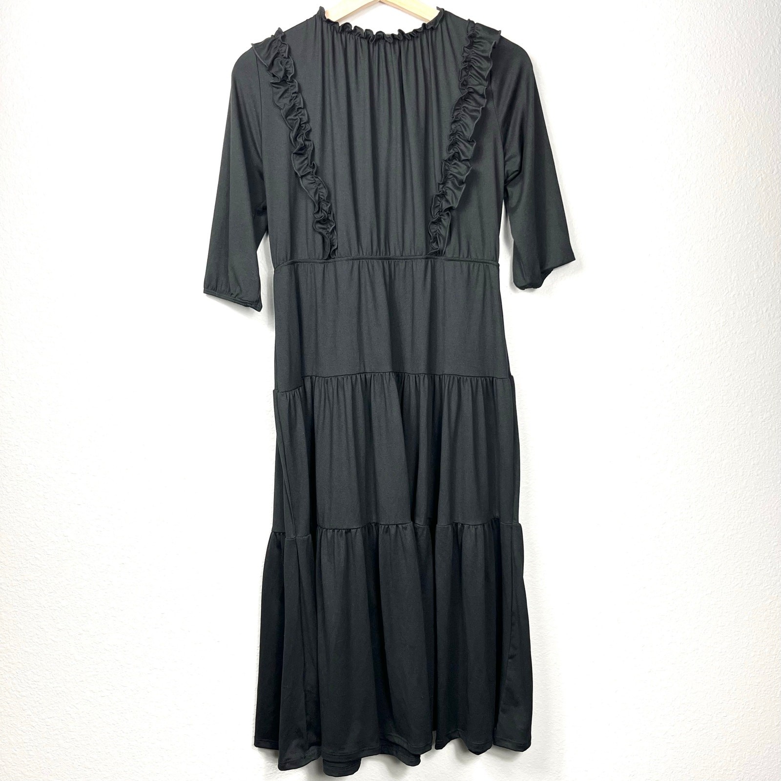 Velvet Torch Black Midi Dress Size Large Tiered Ruffles Whimsigoth Prairie NWOT