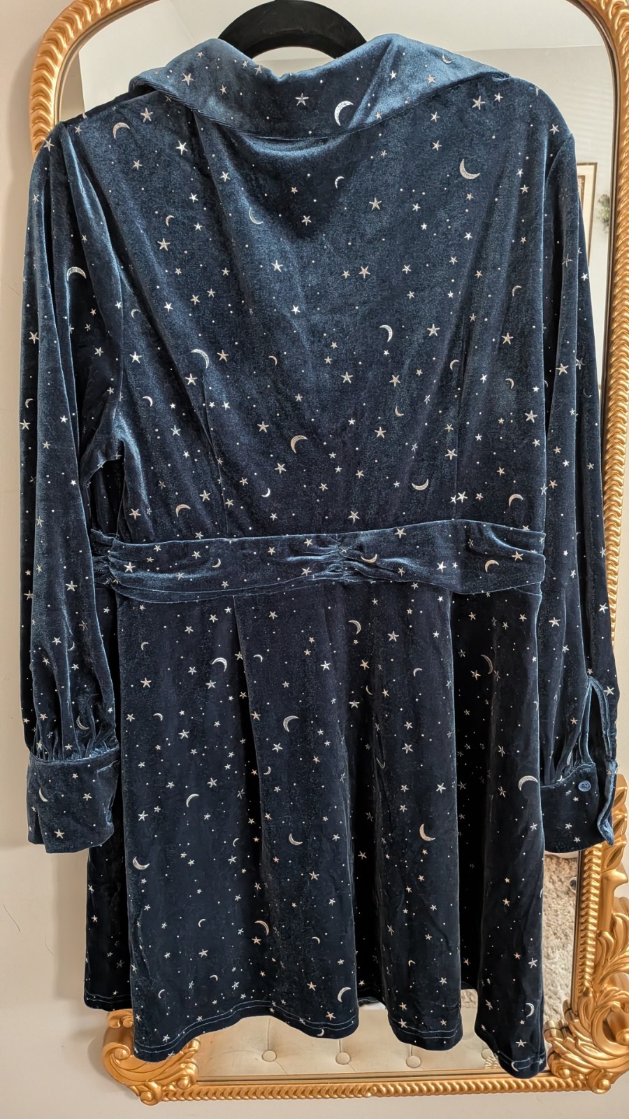 Cider Plus 1xl Velvet Moon Star Blue Dress Cosplay Witch Goth A Line Faux Wrap