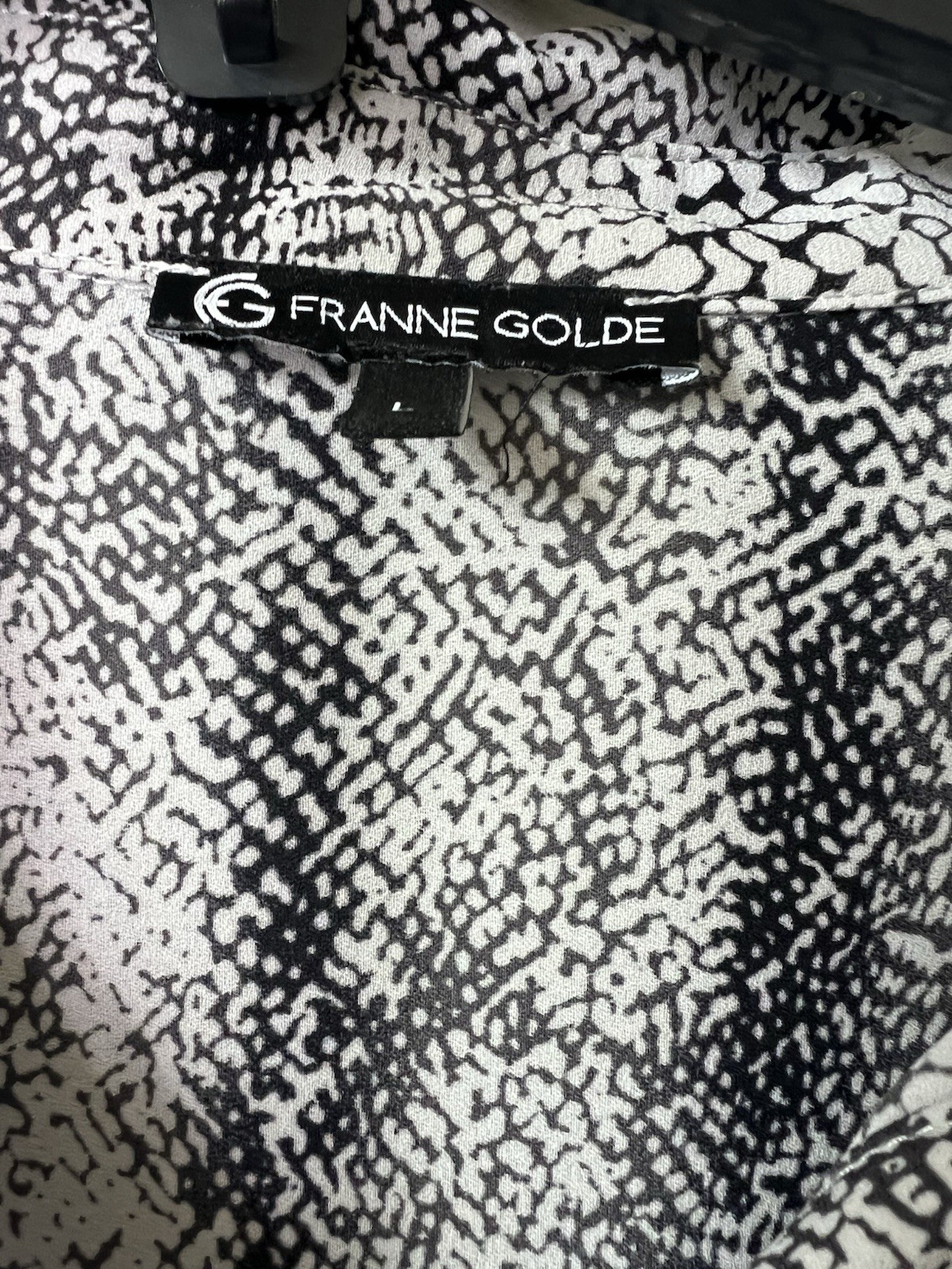 Franne Golde Snake Skin Print Shirt Dress Women’s L Black Gray Button Up