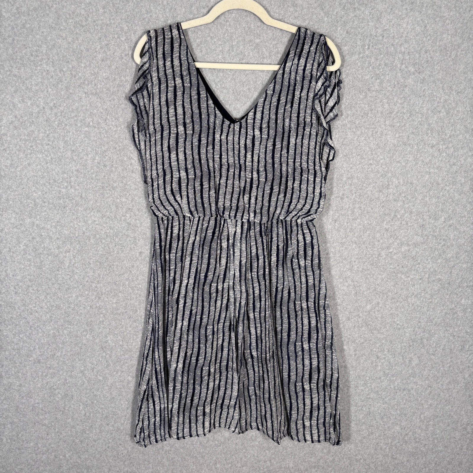 Cortefiel Dress Small Navy Flowy Flutter Elastic Waist Comfort Beachy Nautical