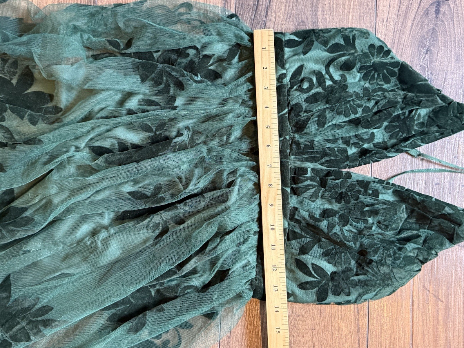 Windsor Forrest Fairy Green Velvet Floral Burnout Maxi Dress S Mesh Gown V Neck