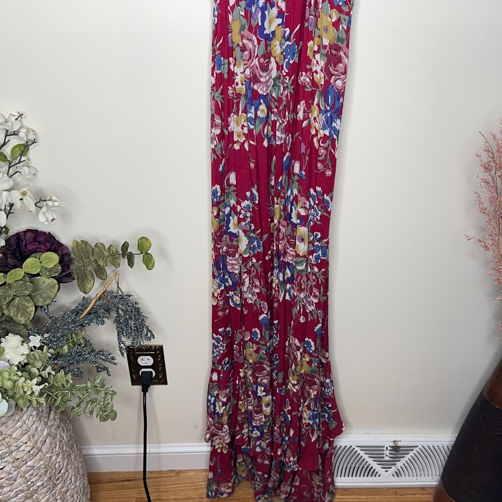AUGUSTE THE LABEL Beach House Frill Floral Maxi Wrap Dress Red Berry {F40}