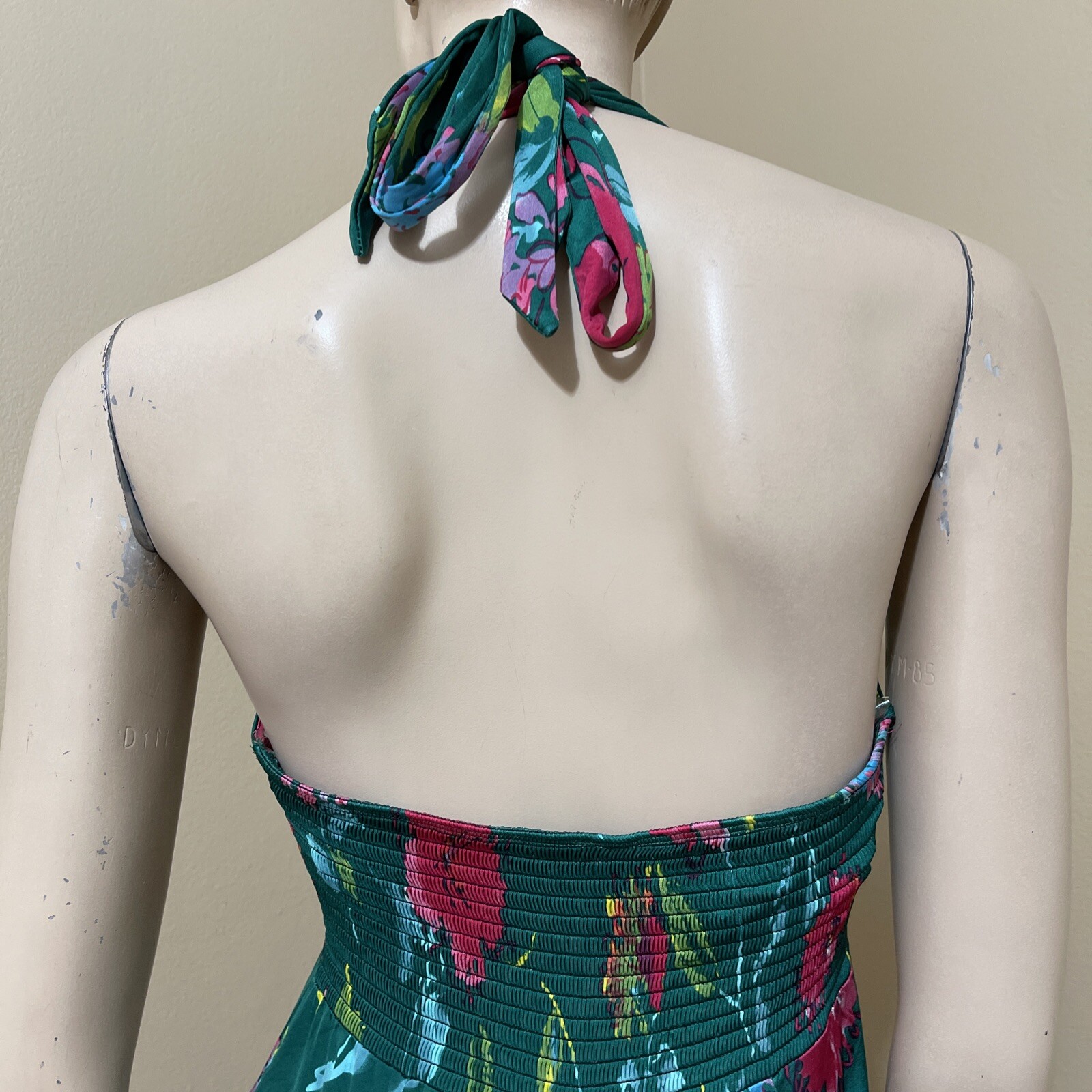 Women’s Green Floral Bright Polyester Casual Stretch Open Tie Size L Sundress