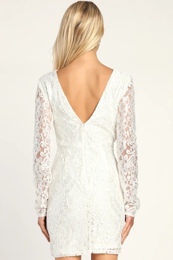 NWT Lulus White Bodycon Dress Size M Long Sleeve Marvelous Melody Lace Cutout