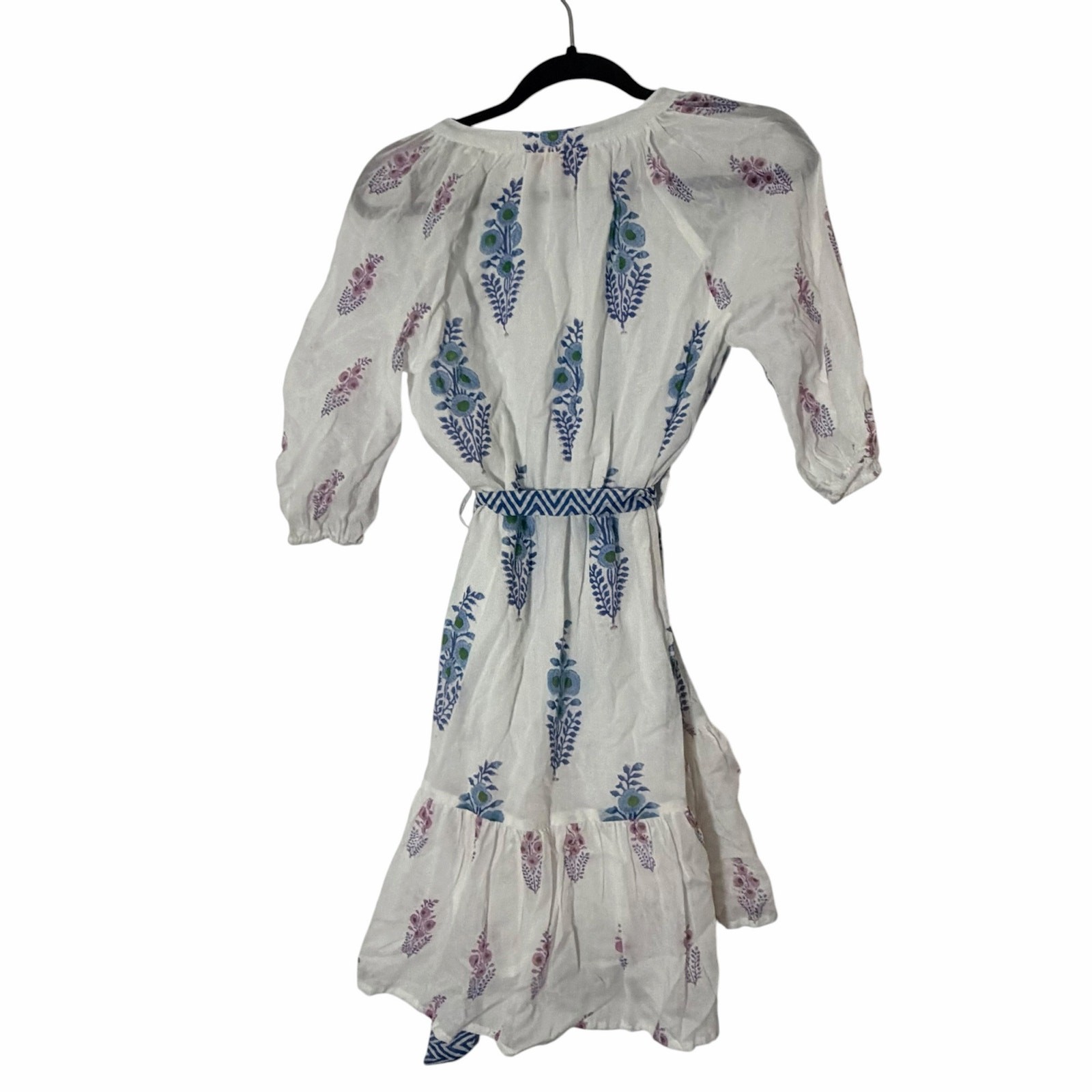 OLIPHANT Tuckernuck Balloon Sleeve Short Cotton Blue Block Print Dress