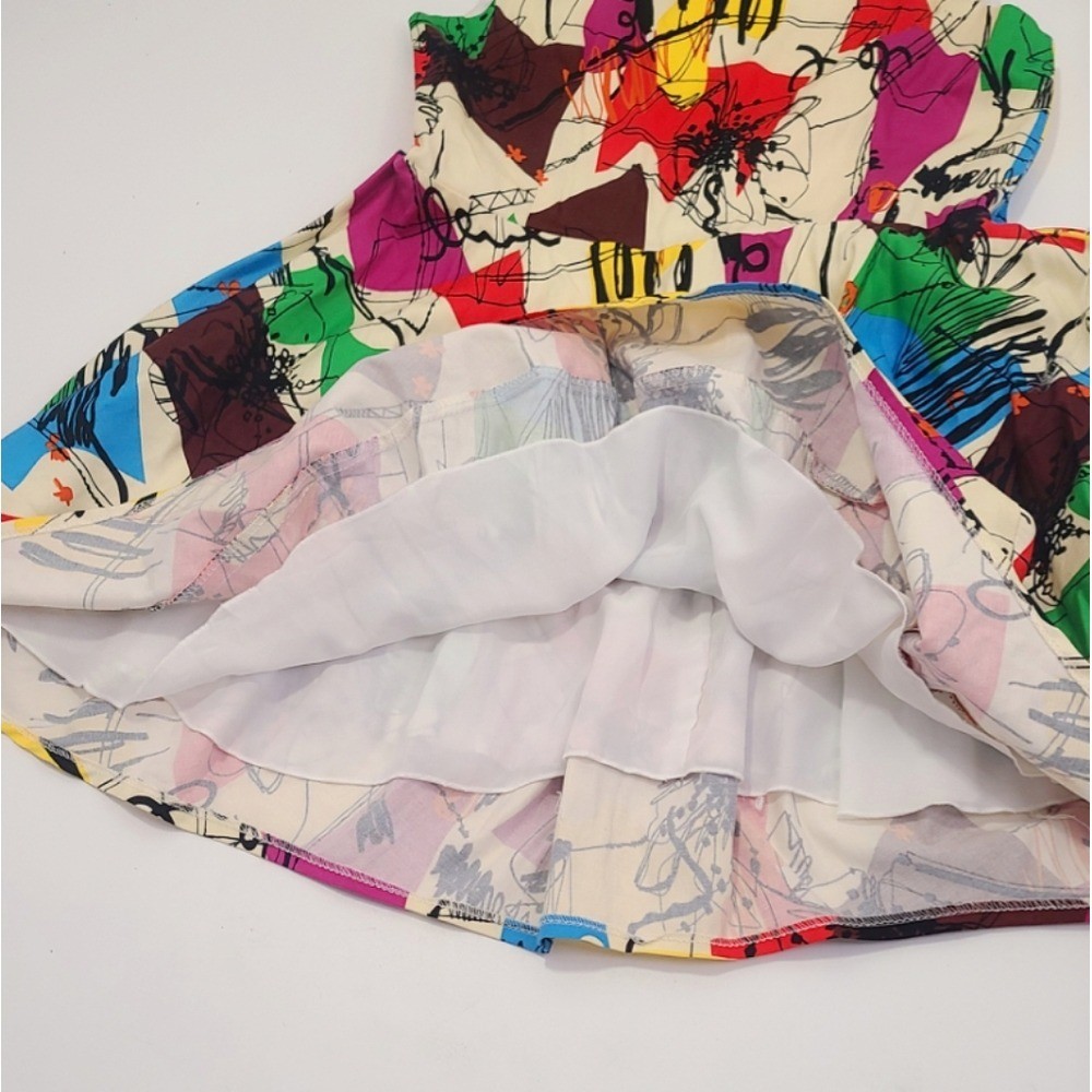 ZR&ZR Multicolor white pink red Flare Abstract Print Sleeveless Dress sz large L