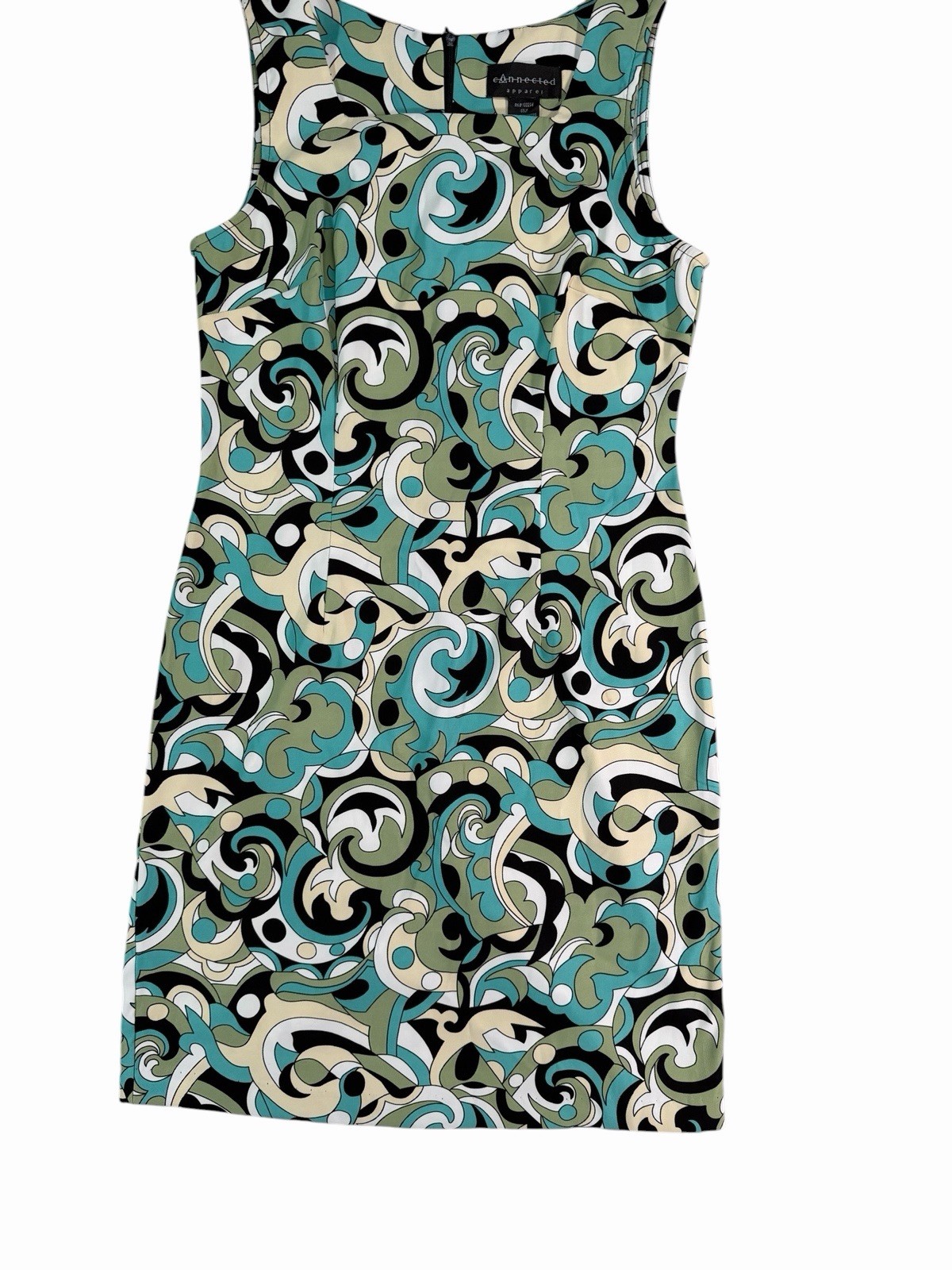 Connected Apparel Abstract Sheath Knee Dress Sleeveless Round Neck Blue 6