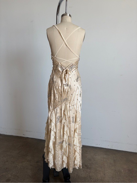 $798 NWT For Love And Lemons “Elea” Beaded Slip Maxi Dress in Cream Sz XXS