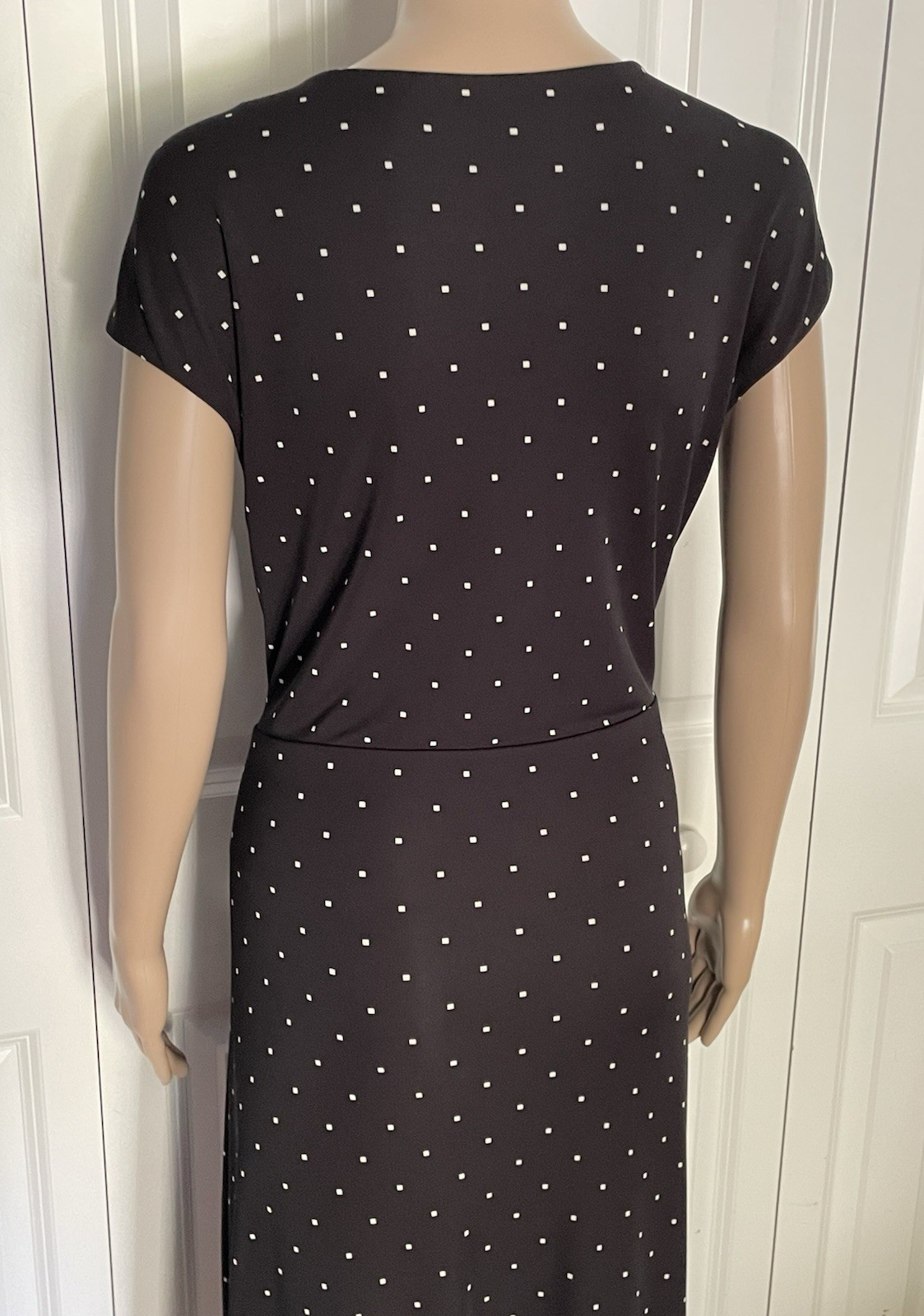 Talbots XLP Black Square Diamond Dotted Stretch Crossover V Neck Faux Wrap Dress