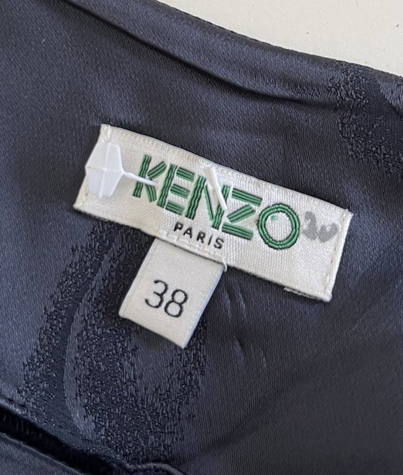 Vtg KENZO Paris Sheath Mini Dress Silky Viscose Navy Peacock Teardrops SZ 38 M