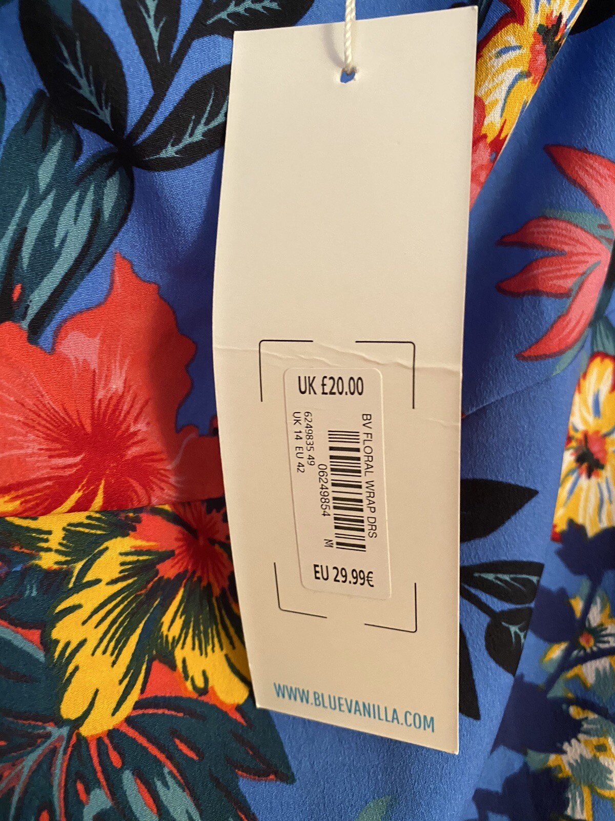 BLUE VANILLA Short Tropical Floral Blue Wrap Dress UK 14 BNWT Flowers