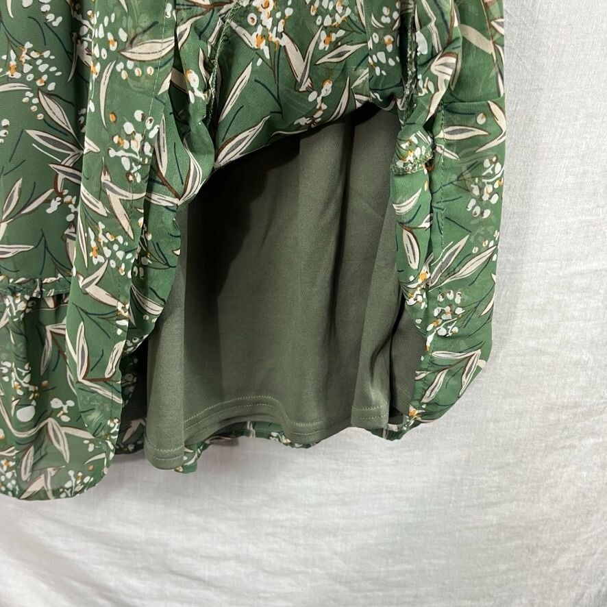 Lush Wrap Top Flutter Sleeve Midi Dres Womens S Sage Green Floral Tiered Ruffle