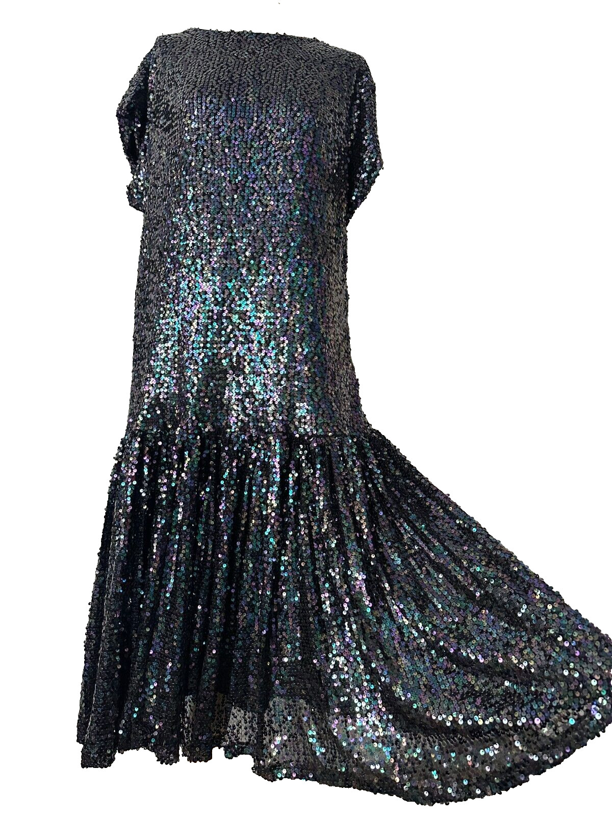 Wolf & Badger Meem Label Drop Waist Sequin Evening Party Midi Kate Dress M UK 14