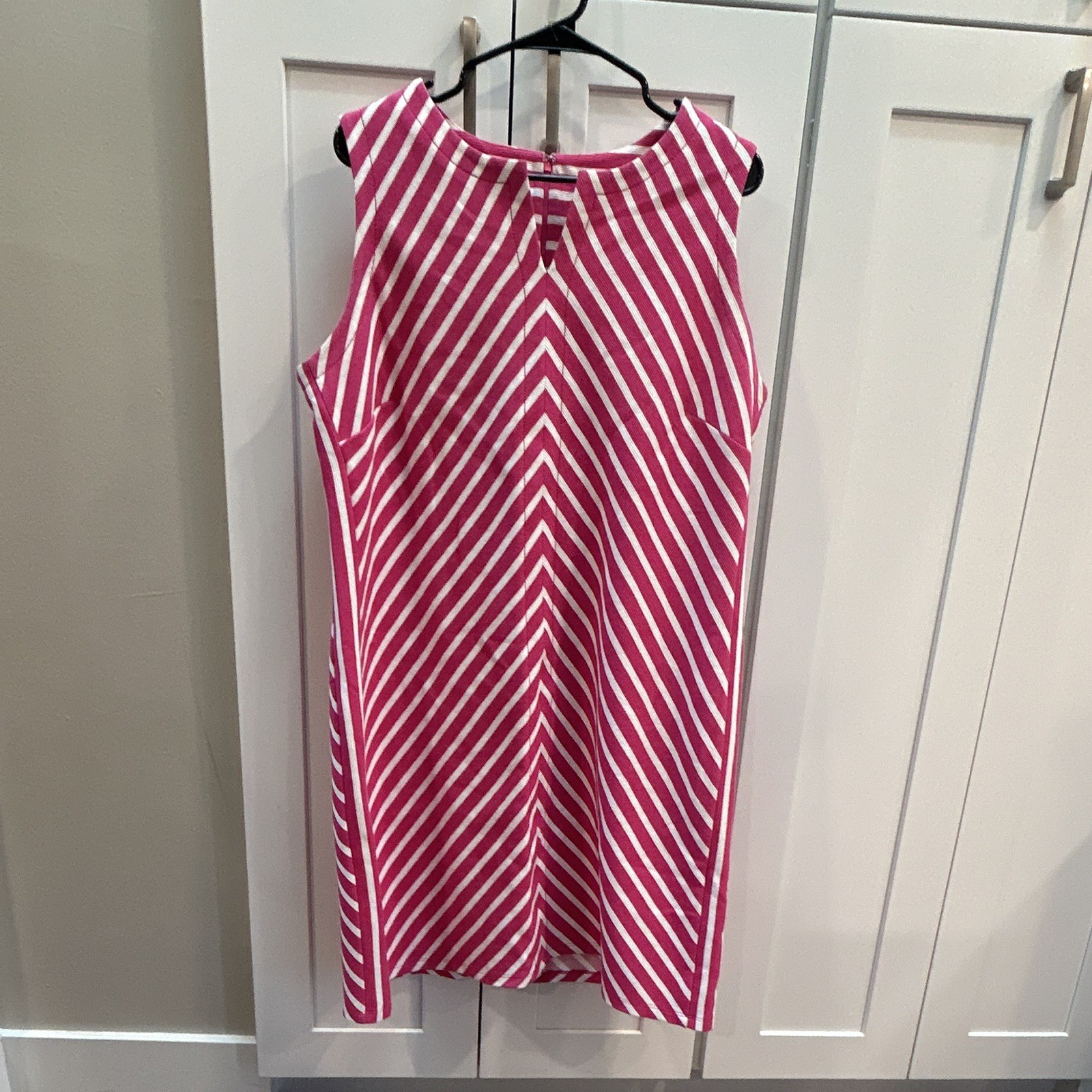 Talbots Petite XL Pink White Striped Knit Sheath Dress Sleeveless Zip