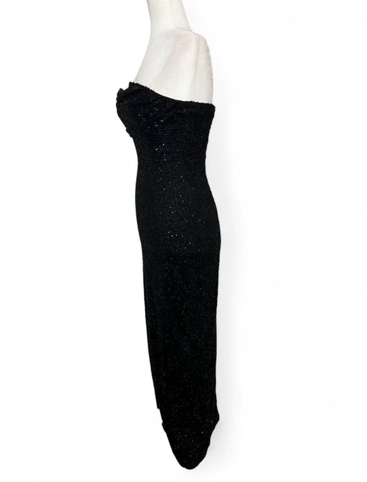 Oh, Polly La Rochette Beaded Bandeau Cowl Neck Maxi Dress Black, Size 2