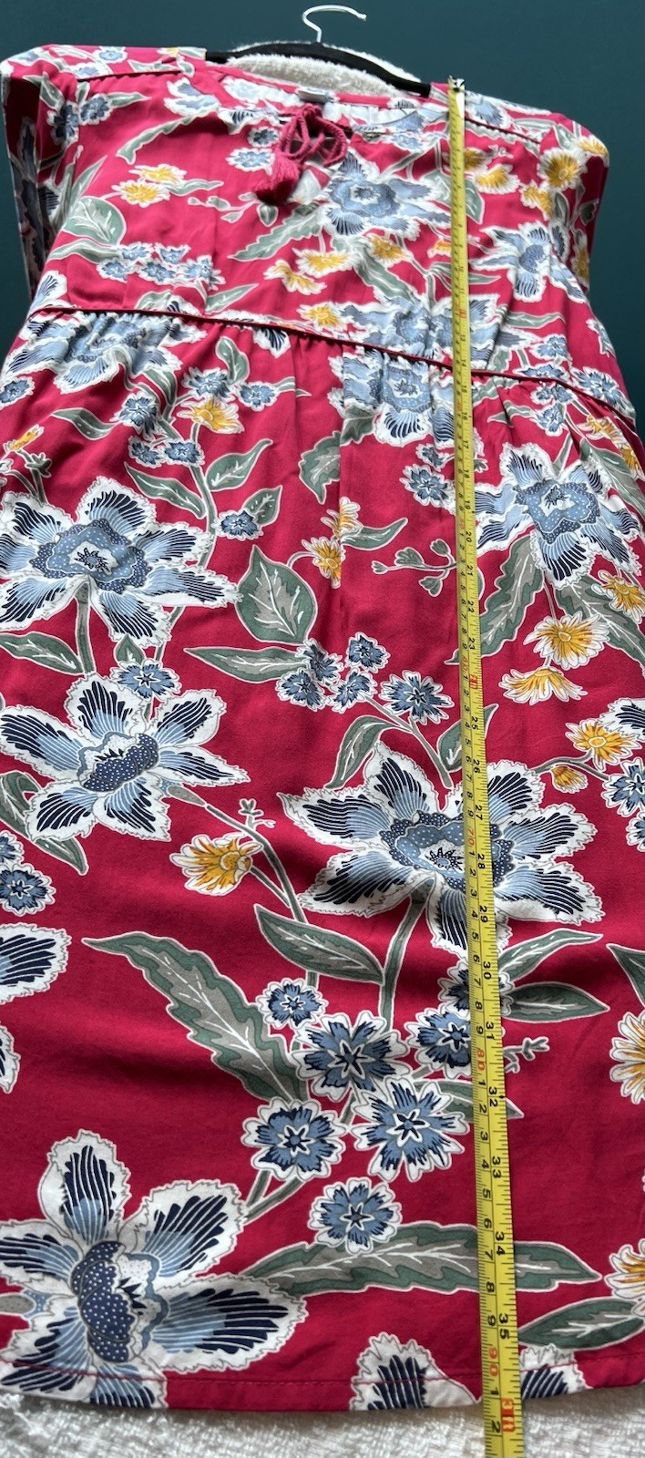 NWT Old Navy Womens Red Floral Long Sleeve Boho Tassel Tie Rayon Flowy Dress S