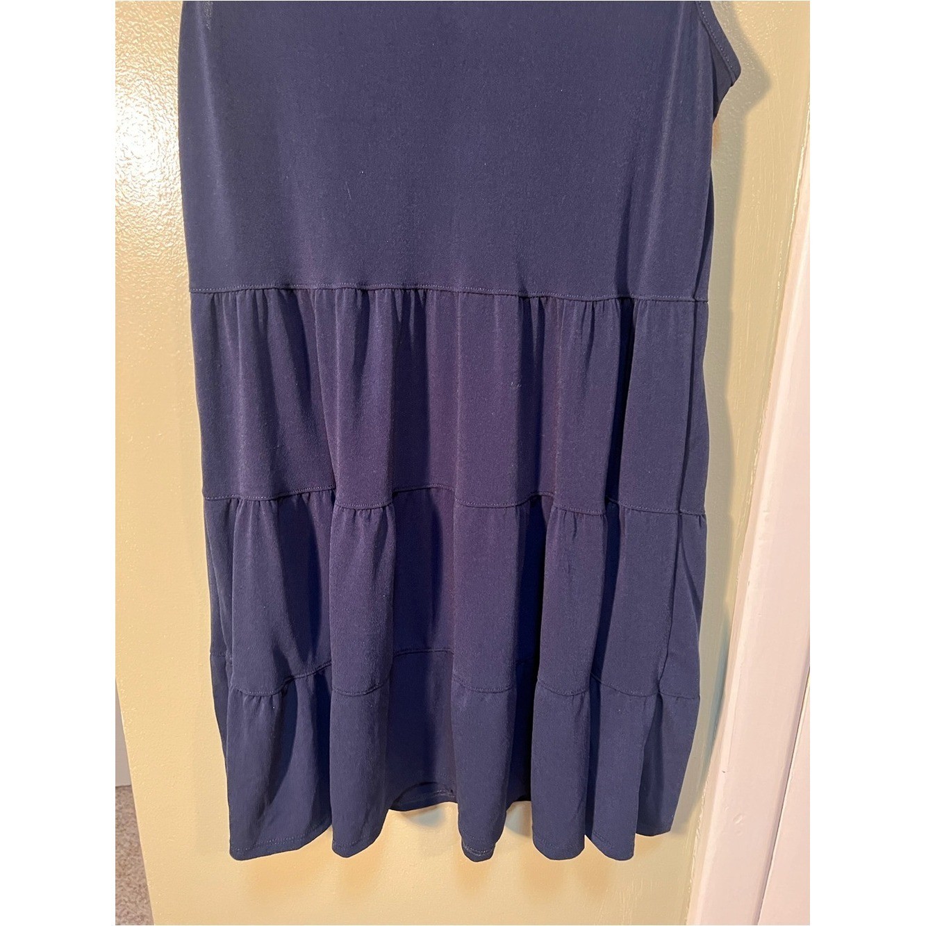 Green Envelope Womens Size Large Sleeveless Dress Navy Blue V-Neck Tiered A-Line