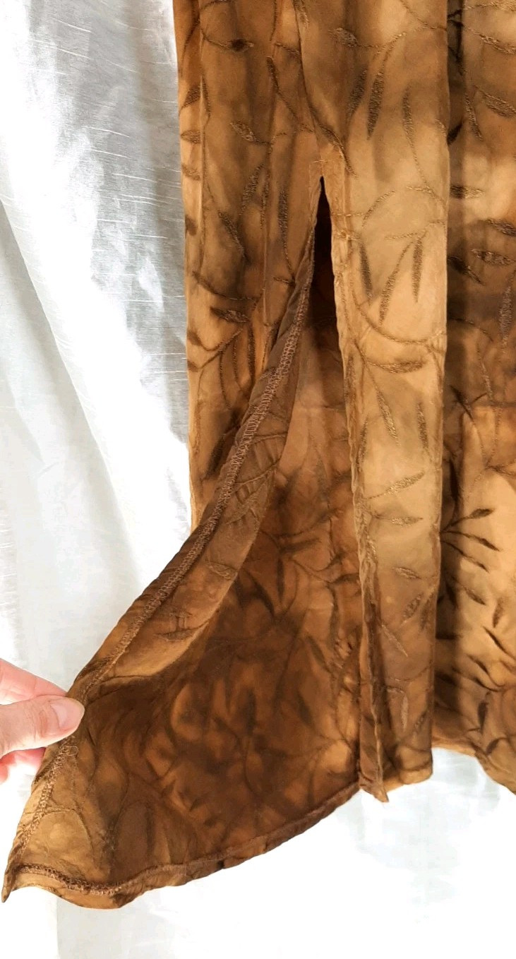 VTG MICHAEL BLAIR Sz14 Oriental Cheongsam Qipao Maxi Dress Mandarin Collar Brown