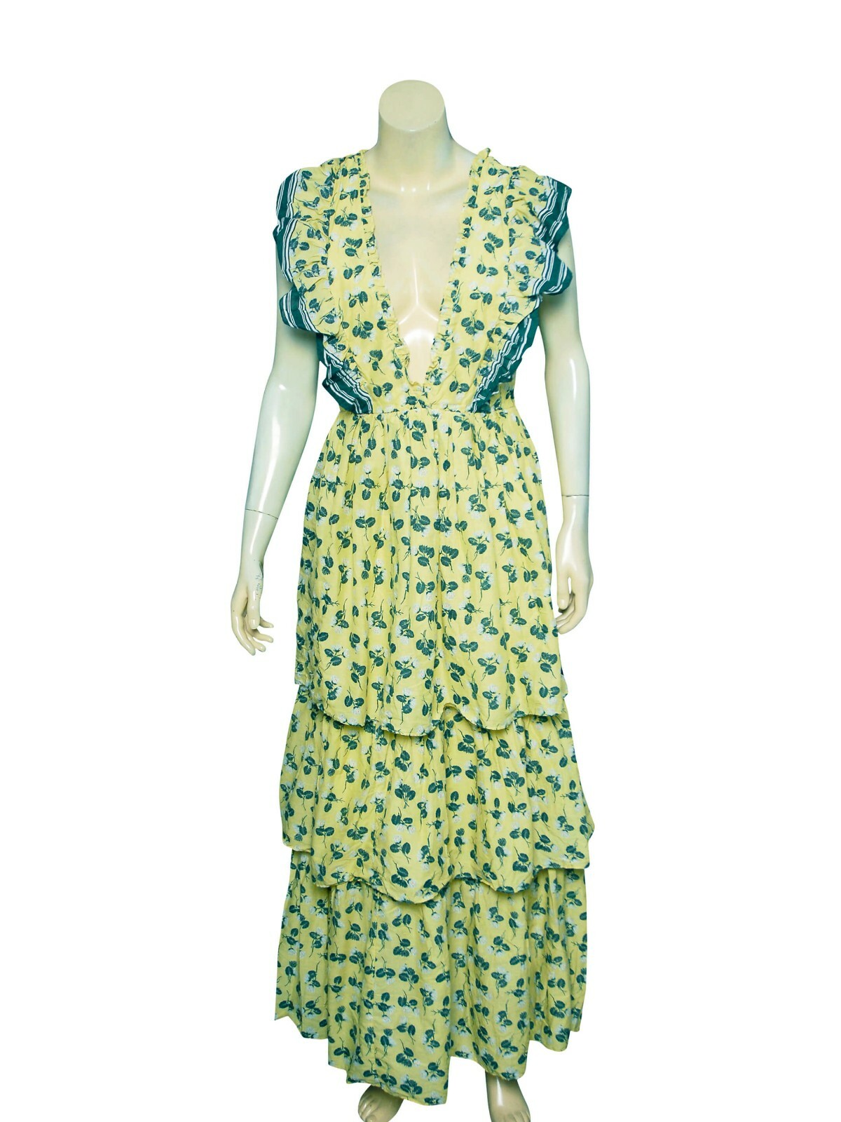Happy X Nature Floral Printed Maxi Dress S Women Casual Tiered Ruffled NEW 23323