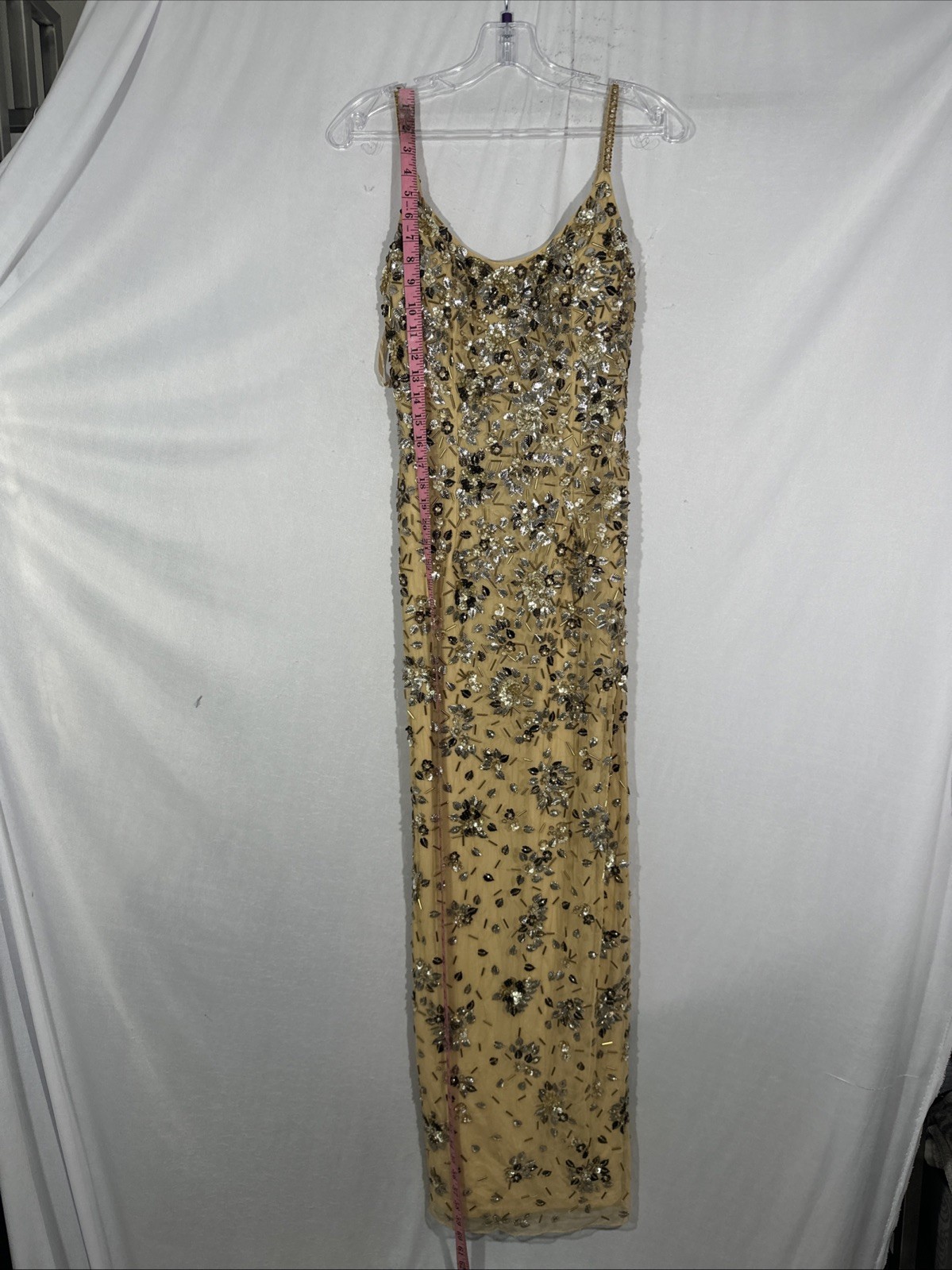 NEW $598 Mac Duggal [ 2 ] 5477 Floral Embellished Scoop Neck Gown Gold #Q1178